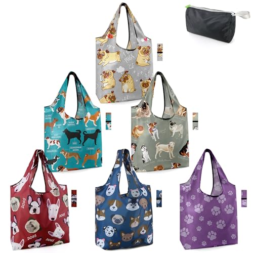BeeGreen Reusable Grocery Bags for Dog Lovers (6-Pack)