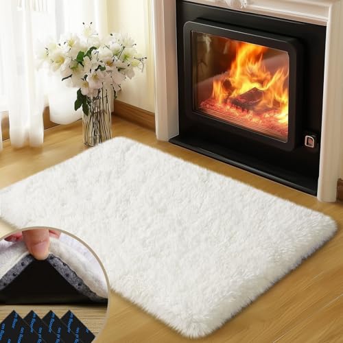 Cream White Rugs for Bedroom, 2x3 Feet Fluffy Area Rugs for Living Room, Soft Shag Kids Rug Small Carpet with 4 Non-Slip Rug Pads (2ft x 3ft, Cream White)
