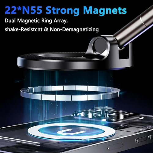 Image of CLOUDVALLEY 2026 Upgraded Vacuum Ultra Suction Magnetic Phone Holder, 98LBS Strongest Suction & 2600gf Magnetic for Magsafe Car Mount, 360 Adjustable Foldable Holders for Your Car for All Smartphones