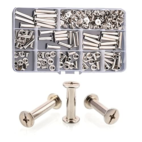 FEEIMOL 90 Sets Binding Chicago Screws Nickel Plated Binding Screw Post Assorted Kit M5x6/8/10/12/15/18/20/25/30mm