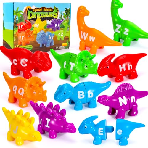 Image of Atonofun ABC Matching Letters Dinosaur Toys, 26 PCS Double-Sided Alphabet Learning Toys with Uppercase and Lowercase, Preschool Montessori Educational Fine Motor Toys for Toddlers