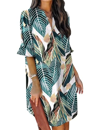 Image of QACOHU Summer Dresses for Women V Neck Ruffle Short Sleeve Casual Shift Dress