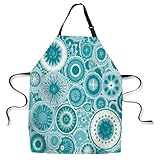 afidomu Kitchen Cooking Apron Ethnic Pattern Hippie Floral Leaves Mandala Turquoise Circle Apron Home Baking Chef Apron Waterproof For Women Men 31X27 Inches