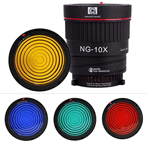 Image of Hersmay NG-10X Bowens Mount Fresnel Lens Focusing Adapter Fresnel Spot S-Mount Adapter 10-40 5X Brighter for Godox sl-60w Bowens Mount Studio Light Flash LED Light 4 Color Gel Filters