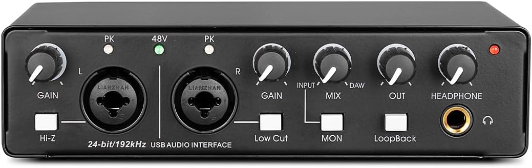 Audio Array AI-04 2x2 Audio Interface | Premium Mic Pre-Amps | 48V Phantom Power Support | 24-bit/192kHz High Fidelity Recording | XLR/MIC/LINE inputs | Plug and Play-No Drivers | Metal Body | Black