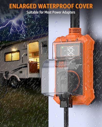 Image of RV Surge Protector 50 Amp with Smart LED Display for Camper | 18000J Circuit Analyzer, Waterproof, Auto Shutoff & Reset for High and Low Voltage, Fits Travel Trailers