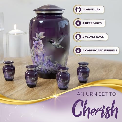 Image of Beautiful Anna's Hummingbird Urns for Human Ashes Adult Female - Set of 5