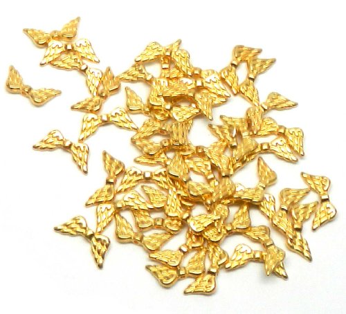 Rockin Beads Brand, 48 Angel Wings Gold Plated Beads Cast Zinc Metal Beads 20x9mm