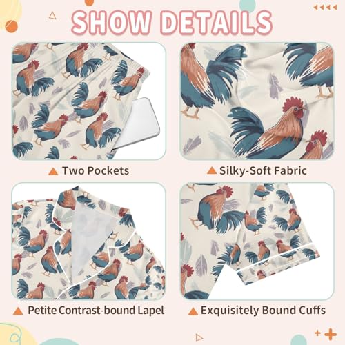 senya Cute Cartoon Rooster B Satin Summer Pajama Sets Silk Short Sleeve Button Down Sleepwear3