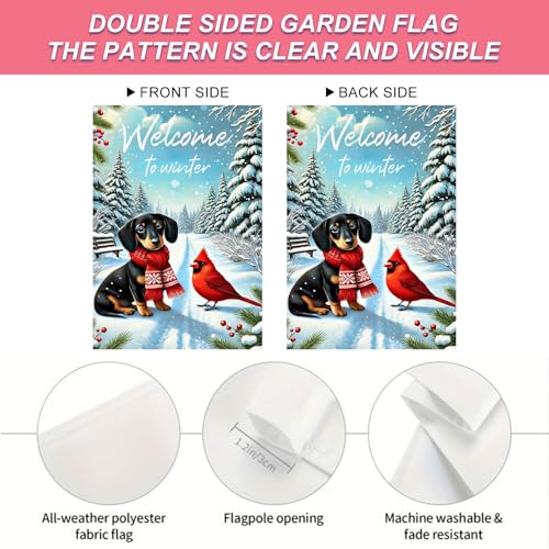 Image of BlissYard Winter Garden Flag Dachshund Cardinal Welcome 12 x 18 Inch