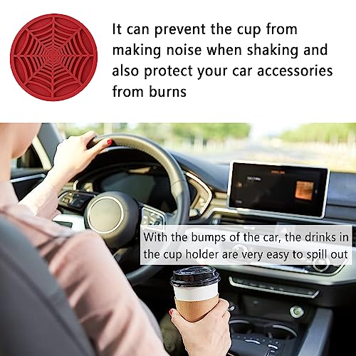 Image of 4PCS Silicone Car Coasters,Unique Spider Web Non-Slip Car Cup Holder Coaster Car Interior Accessories,Universal 2.75 Inch Car Drink Coaster for Women Men (Red)