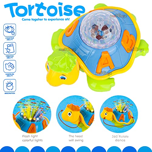 Image of Zest 4 Toyz Musical Toy for Kids Happy Turtle Bump and Go Dancing Toy Animal Figure with 3D Flashing Light & Sound Toy for Babies (Multicolor)