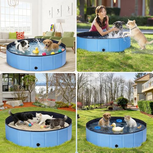 Ezilif Hundepool für Große & Kleine Hunde, Faltbare Hunde Pool rutschfest, Schwimmbecken für Hund Verdickt PVC, Planschbecken Hund Verschleißfest, Hundebadewanne Swimmingpool