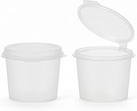 GSP 1oz Clear Plastic Portion Cups with Hinged Lids – Leak-Proof, Stackable, Durable cups for meal prep, dressings, jello shots, condiments, samples, desserts, crafts, paints and parties (100 Pack)