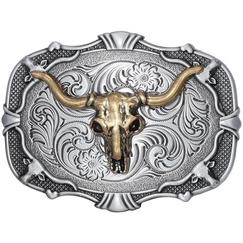 Image of Western Cowboy Belt Buckle for Men Vintage Cowboy Cowgirl Rodeo Texas Buckle Longhorn Bull Belt Buckles