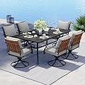 Grand patio 7-Piece Outdoor Dining Set, 6 Leather-Look Wicker Swivel Patio Chairs & 1 Rectangular Dining Table, Black