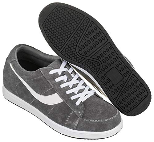 TOTO Men's Invisible Height Increasing Elevator Shoes - Gray Lace-up Suede Leather Sneakers - 2.8 Inches Taller - A1911 - Size 9 D(M) US4