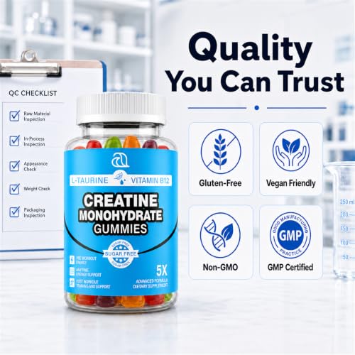 Image of Creatine Gummies for Women & Men - Creatine Monohydrate Gummies Tasty Chewable Supplement, Muscle Support & Energy Boost (Pack of 2)
