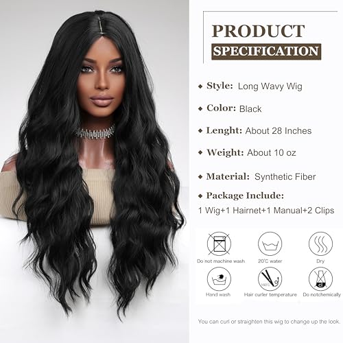 Esmee Long Wavy Black Wig for Women Natural Synthetic Hair Heat Resistant Wigs, 28 pollici - Image 2