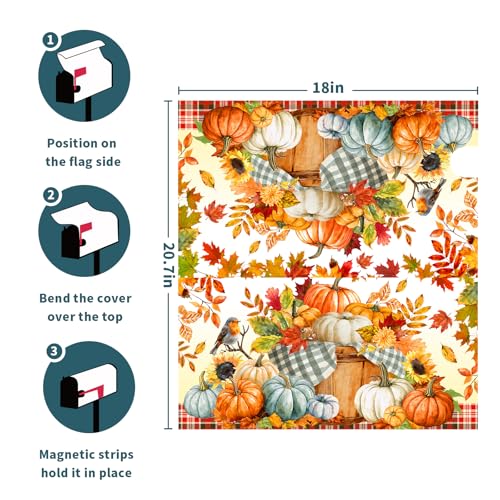 Image of Fall Mailbox Covers Magnetic Standard Size 18 X 21 Inch Thanksgiving Harvest Autumn Pumpkins Magnetic Mailbox Covers Wraps Post Box Cover Decoration Outdoor Garden Home Yard Outside