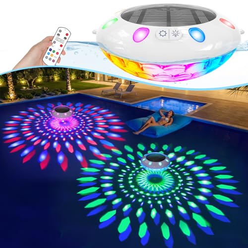 Pooldecor Floating Pool Lights w/Remote, 6.5' Upper & Lower Dynamic RGB Color Changing Solar Pool Lights That Float, IP68 Waterproof Pools Light Solar Powered for inground pools Wedding Party Decor(1)