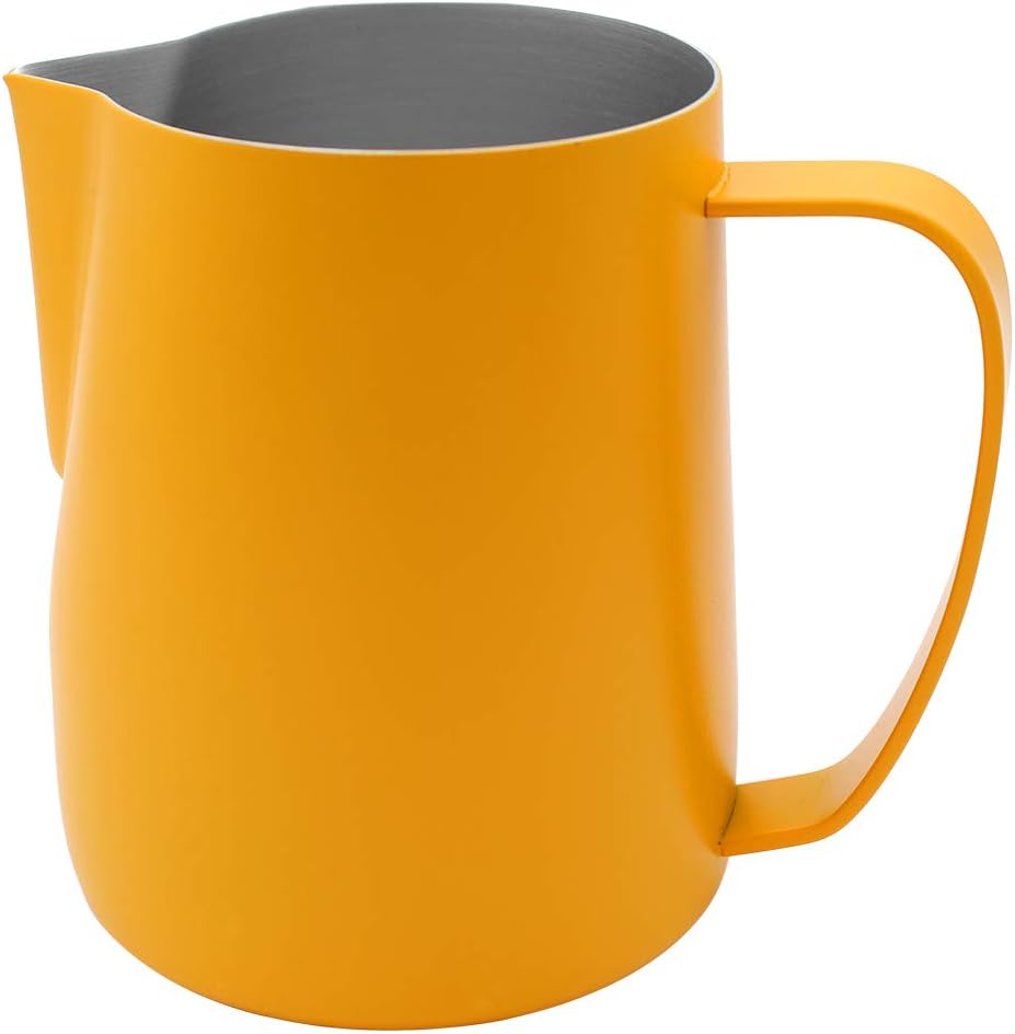 Xiaoyu Non-Stick Stainless Steel Milk Steaming & Frothing Pitcher, Matte Finish, Yellow, 20 oz/600ml