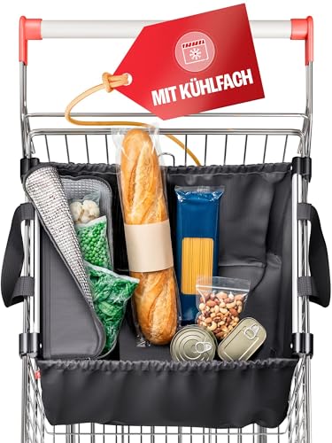 achilles Easy-Cooler Alu, Faltbare Einkaufswagentasche mit Kühlfach, Einkaufstasche passend für alle gängigen Einkaufswagen, 33x50x38cm