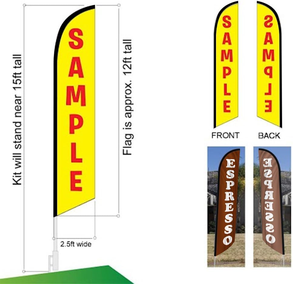 Espresso Cafe Advertising Feather Banner Swooper Flag Sign with Flag Pole Kit and Ground Stake