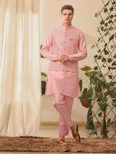 Mens Indian Traditional Silk Kurta Set With Jacket For Men Floral Design (C-111)2