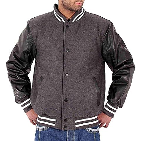 Big Dawg Special Mens Boys Faux Leather Sleeve Bomber Varsity Baseball Jacket (M, Grey) Cover