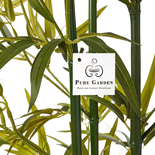 Home Pure Garden 6 Ft. Artificial Bamboo – Tall Faux Potted Indoor Floor Plant for Restaurant or Office Decor – Large and Lifelike (Green Trunk)