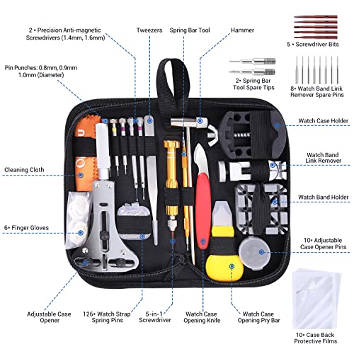 Watch Repair Kit, Ohuhu 192 Pcs Watch Battery Replacement Tool Kit, Watch Link Removal Tool, Watch Back Remover Tool, Watch Tool Kit, Professional Watch Repair Tools With Carrying Bag, User Manual #TOP5
