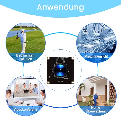 Accum 1200P 90 FPS Global Shutter USB Kameramodul, Hochgeschwindigkeits-Webcam, 126°-Weitwinkel, 2MP Lightburn Kamera, PC Webcam Platine für Golfschwung/Motion Capture, für PC/Laptop/Raspberry Pi