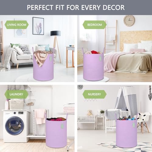 Image of Large Cotton Rope Laundry Hamper for Clothes 65L, Purple