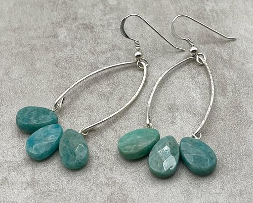 Boucles d'oreilles argent 925 amazonite eau vert, pierres de gemmes