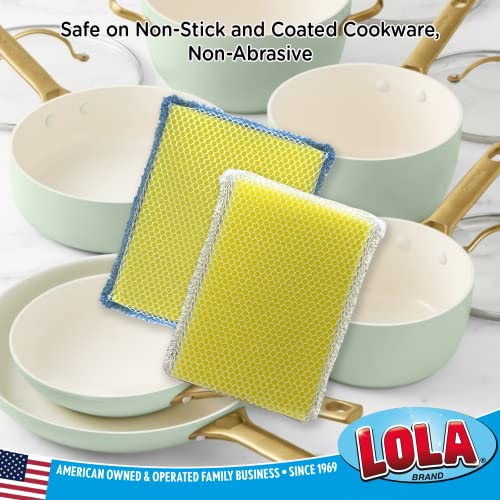 Image of LOLA Microfiber & Nylon Net Sponges, 4 Pack, 2 Dual Sided Non Scratch Sponge Pads & 2 w /Microfiber Cloth One Side and Netting on the Other Side