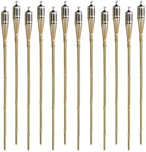 Bamboo Tiki-Style Torches - Set of 12 - 48" Length - Metal Oil Canister
