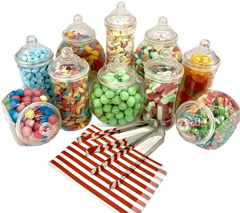 Top Star Vintage Victorian Pick & Mix Candy Buffet Kit - 10 Mini Jar Pack Pink Striped Paper Bags