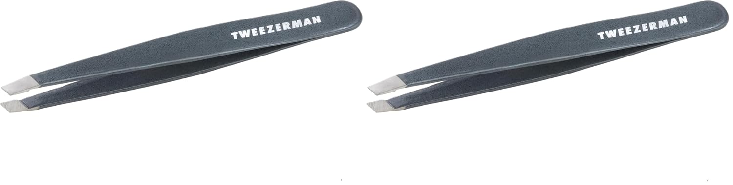 Tweezerman Stainless Steel Slant Tweezer - Eyebrow Tweezers for Women and Men (Blue Stone) (Pack of 2)