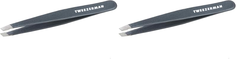 Pinça Chanfrada de Aço Inoxidável Tweezerman Blue Stone, Pacote com 2