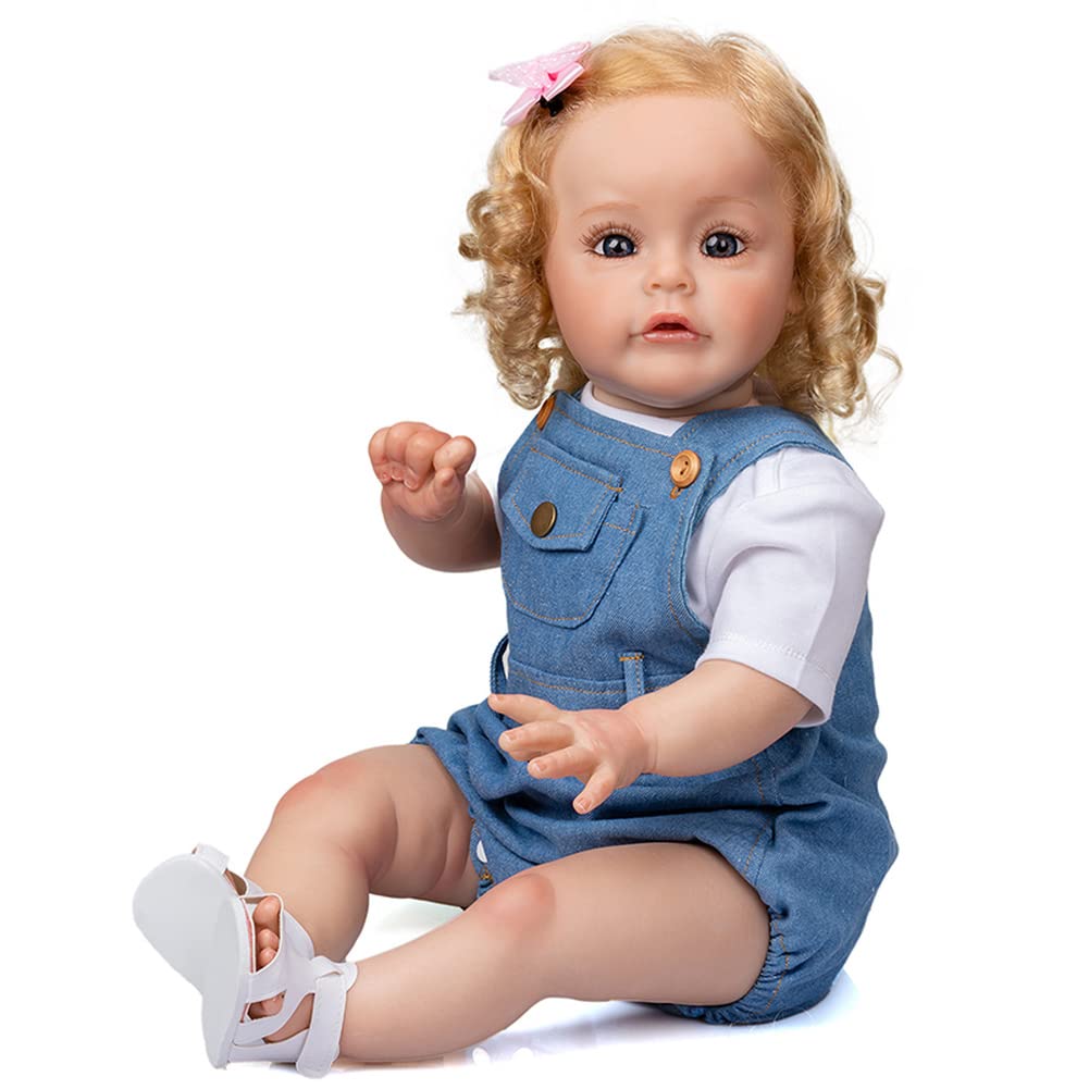 LONIAN 24 cale 60 cm Reborn Baby Dolls Girls Realictic Handmade Miękki silikon winyl Reborn Babies Maluch Lalki prawdziwe życie noworodka zabawki dla niemowląt prezenty świąteczne (niebieskie oczy)