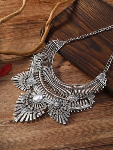 Vintage Bohemian Statement Necklace for Women - Alloy Crystal Tribal Boho Pendant Jewelry4