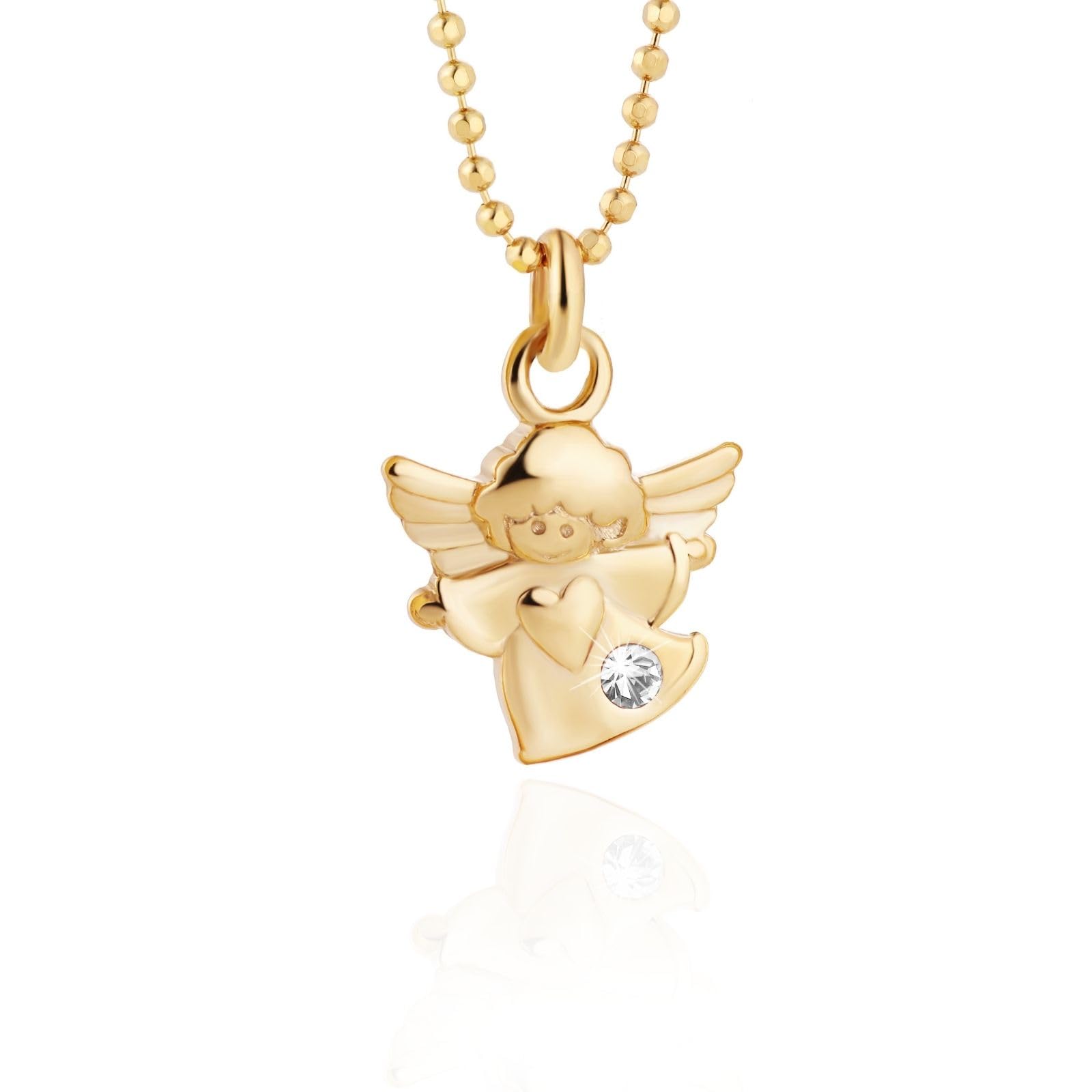 fish Kinderkette Mit Engel Anhänger Und Klaren Kristallen In Gold Optik