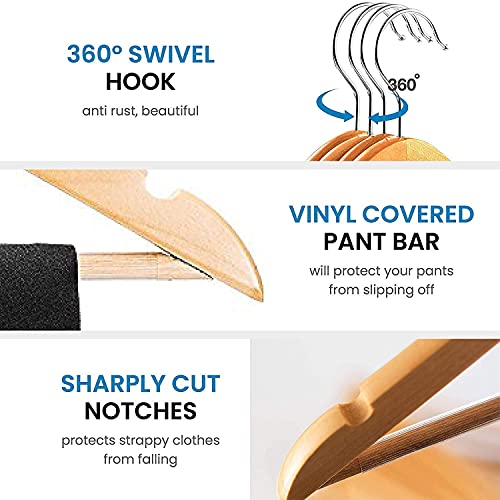 Image of Wooden Hanger Premium Wood with 360 Swivel Hook and Precisely Cut Notches for Dress Clothes, Coats, Jackets, Pants, Shirts, Skirts Hanger (Natural Hanger, 8)