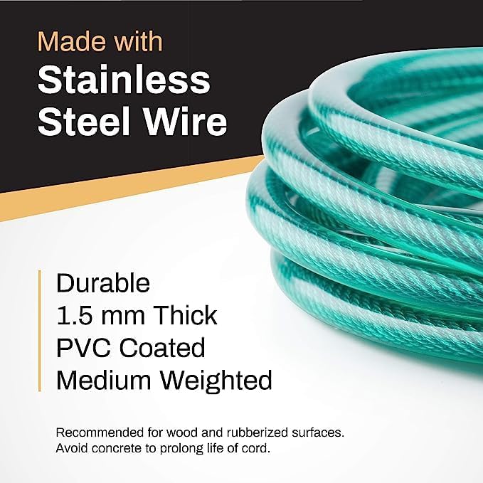 Miniatura 5 de Buddy Lee Jump Ropes Cable de velocidad aerodinámica, 8.5 pies, color verde, cable de cuerda de salto de PVC de calidad, avance de rodamiento