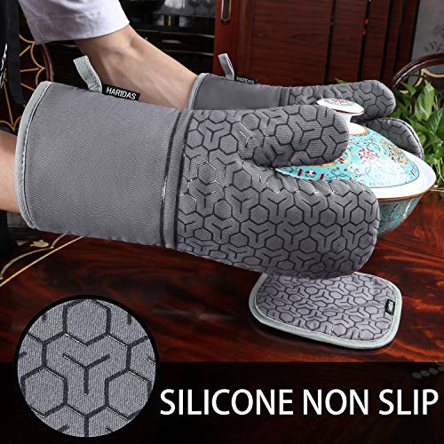 10 Piece Set Silicone Oven Mitts and Pot Holder，with Kitchen Towels and Dish Cloths ，500 Degree Heat Resistant Soft Lining Oven Mitts，Quick Drying Dish Towel，for Kitchen Baking BBQ Grilling (Grey)