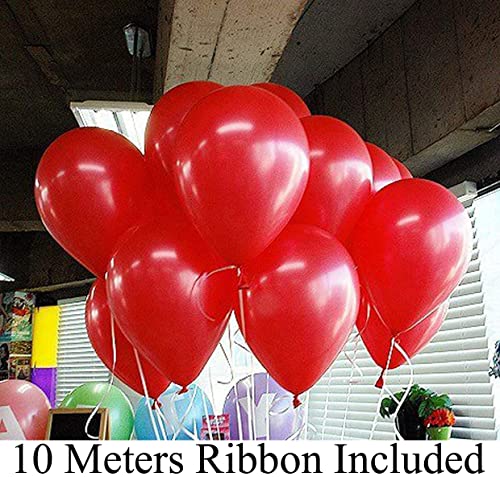 Image of AMFIN (Pack of 25) 10 inch Metallic Balloons Red for Birthday Decoration, Decoration for Weddings, Engagement, Anniversary - Red