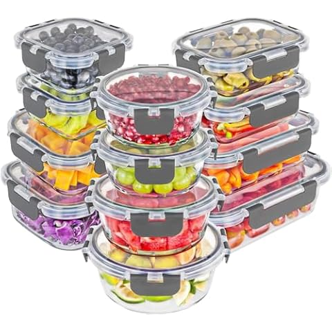 Magic Mill Glass Storage Containers With Lids Set Ultimate 24pc Set With 12 Containers and 12 Airtight Locking Lids for Lunch, Food Storage, Meal Prep, Fridge, Freezer, and Dishwasher Safe, BPA-Free Cover