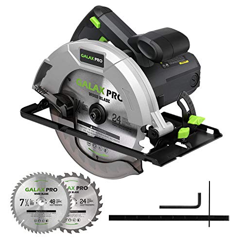 Circular Saw, GALAX PRO 14A 5500RPM 7-1/4â€ Corded Circular Saw with Lightweight Lower Guard, 2Pcs Blades (24T+48T) plus 1 Allen Wrench, Max Cutting Depth 2-7/16â€(90Â°), 1-13/16â€(45Â°)