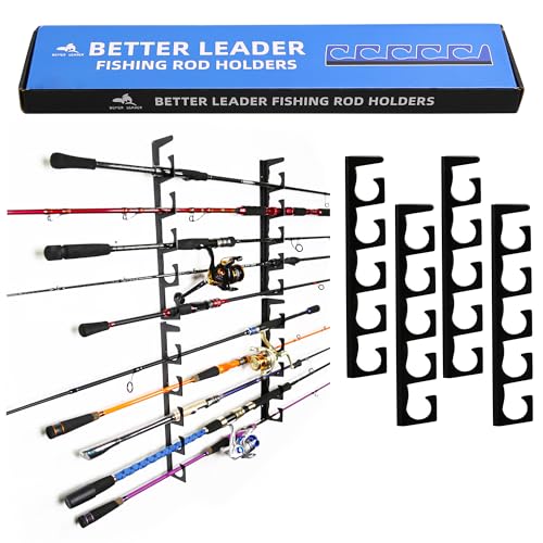 BETTER LEADER Horizontal Fishing Rod Holders for Garage, Durable Metal Fishing Pole Holders for Garage, Wall Ceiling Mounted Fishing Rod Rack, Premium Garage Organization for 10 Rods or Combos